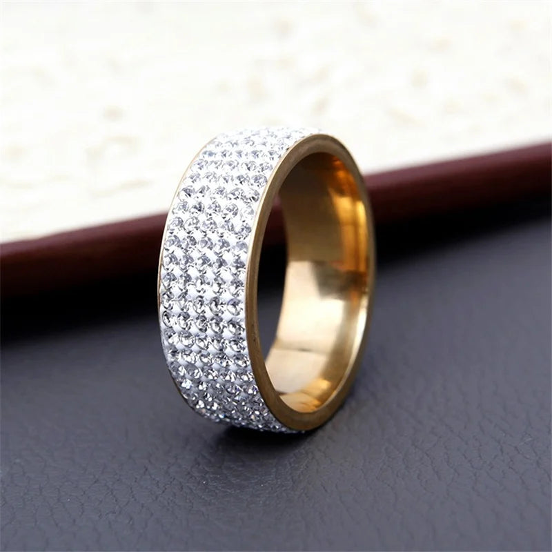 Five row crystal stainless steel eternity ring - view 4