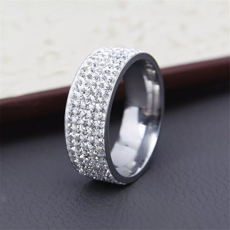 Five row crystal stainless steel eternity ring - view 2