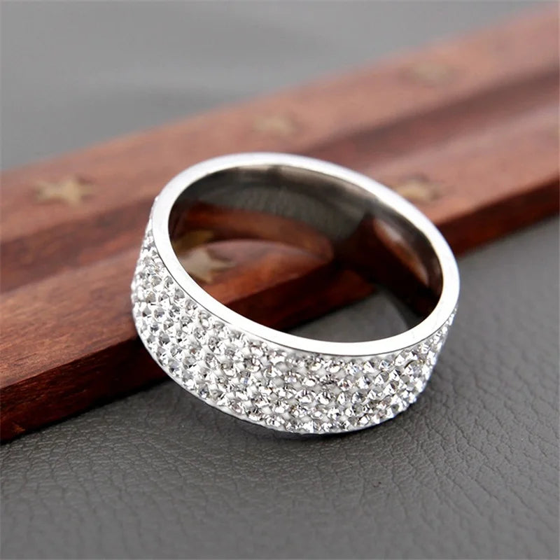 Five row crystal stainless steel eternity ring - view 7