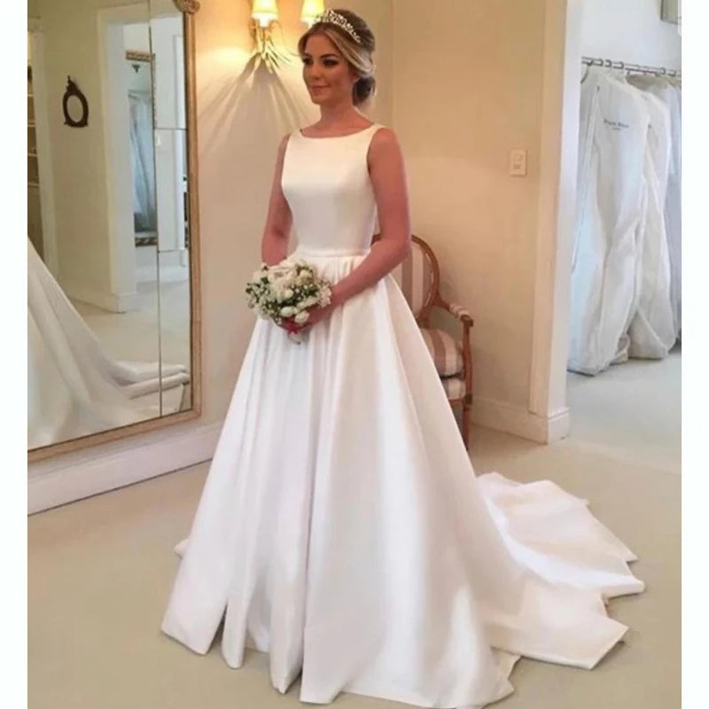 Autumn vestidos novias boda Wedding Dresses Satin Bridal Gowns sheer robe hochzeitskleid bestidos para bodas sexy ivory - Fashioinista