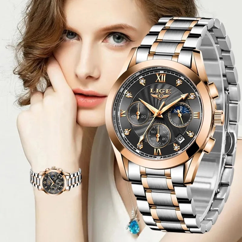 LIGE New Fashion Watch Women Watches Ladies Creative Steel Women Brace