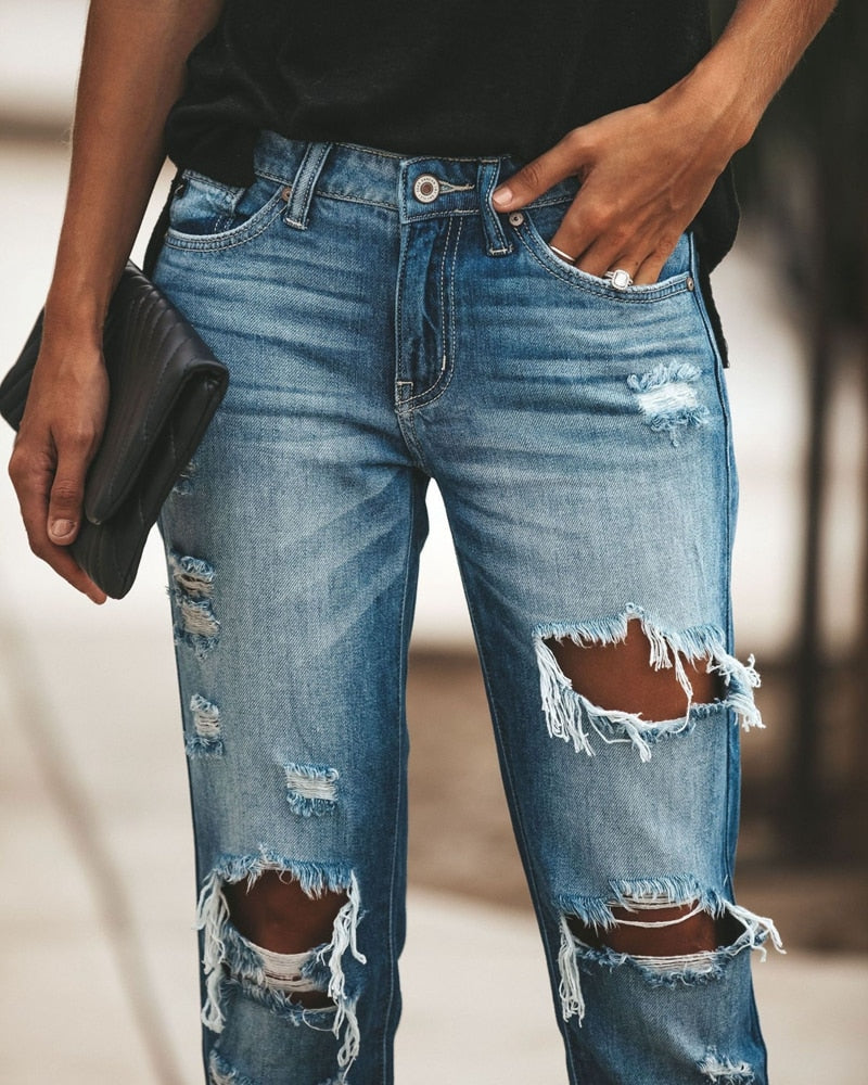 Vintage Mid Waist Ripped Jeans - Fashioinista