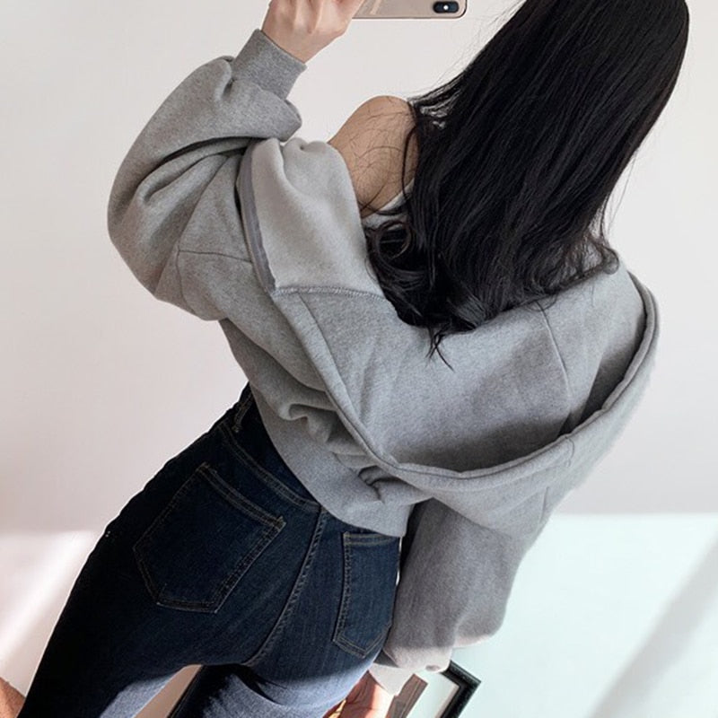 Stylish Long Sleeve Crop Top Sweatshirt - Fashioinista