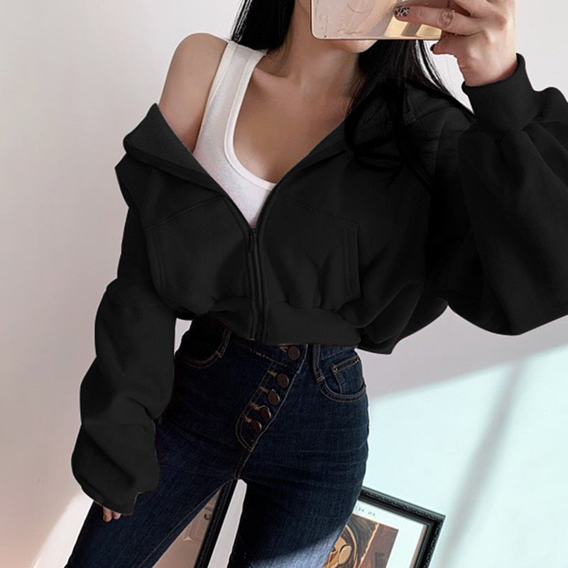 Stylish Long Sleeve Crop Top Sweatshirt - Fashioinista