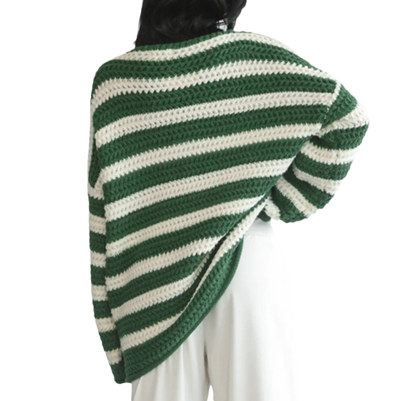 Women's Loose Off Shoulder Striped Long-sleeved Sweater - Fashioinista