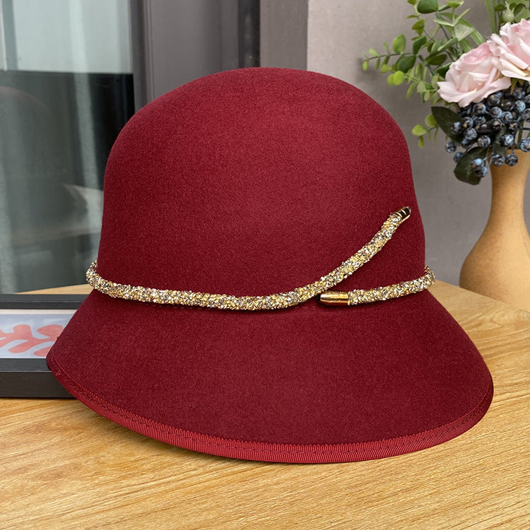 Simple Belt Decoration Bucket Female Autumn And Winter Fashion All-matching Wool Top Hat - Fashioinista