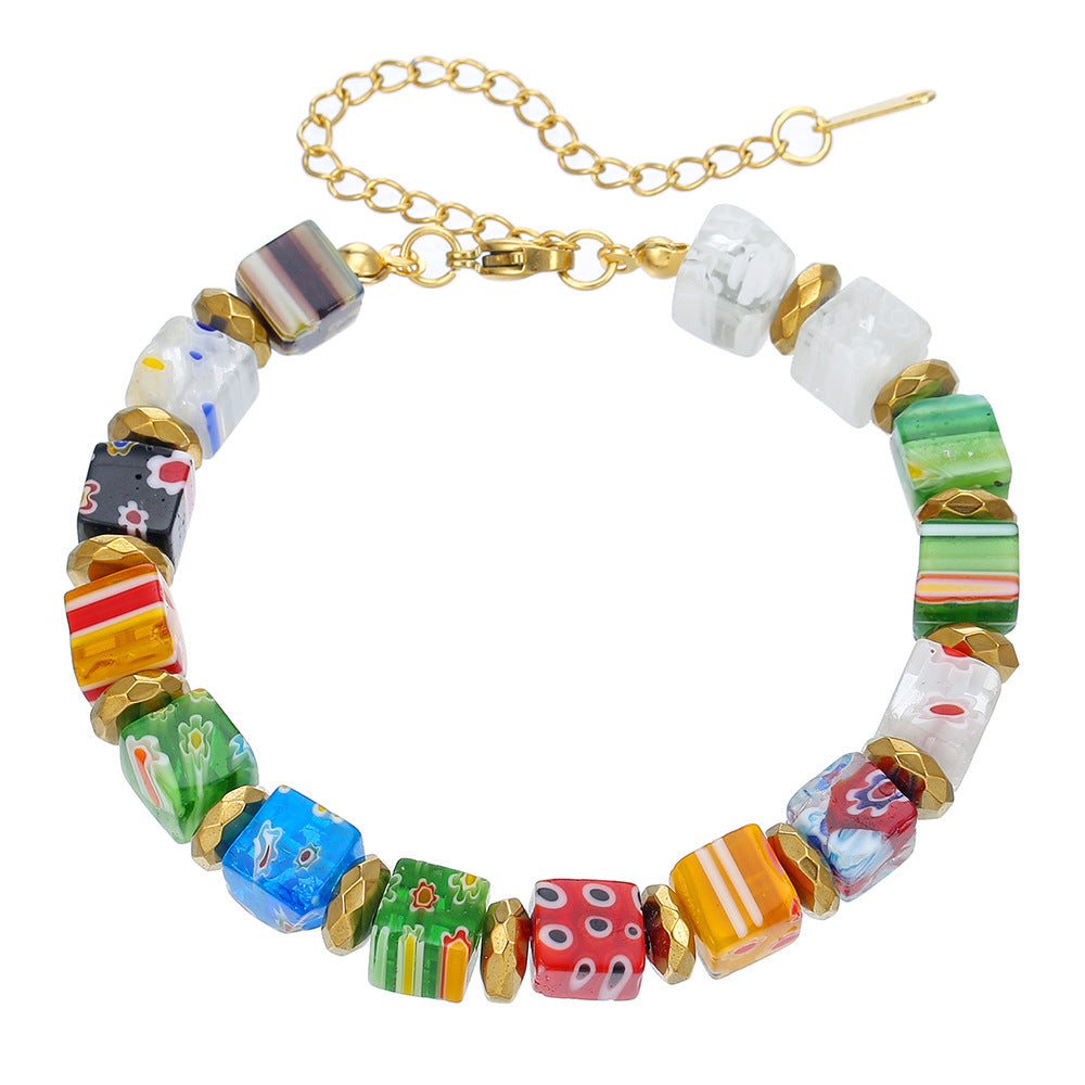Murano Bouquet Mille-fleurs Glass Bead Unique Crystal Bracelet