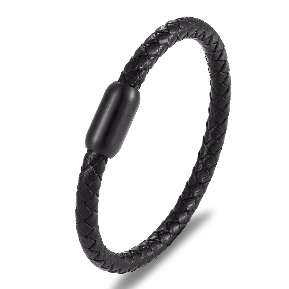 Men's Stainless Steel Genuine Leather Rope Braided Bracelet