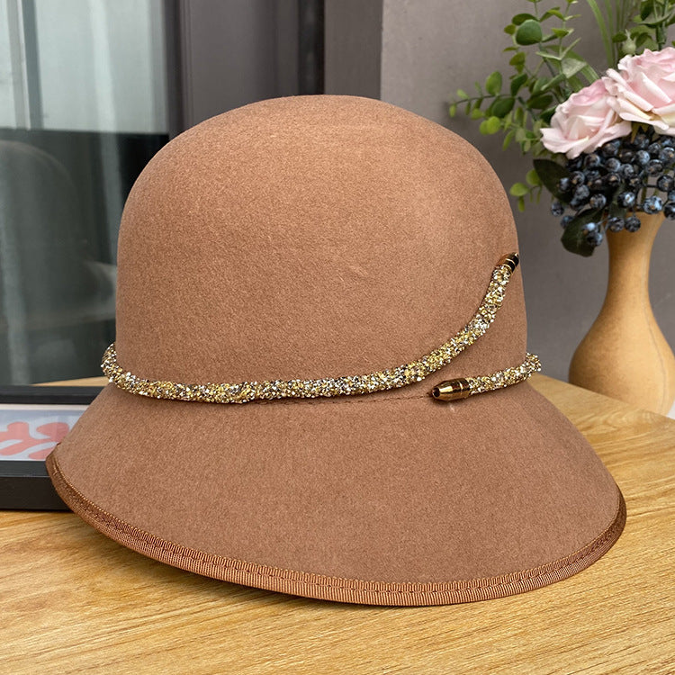 Simple Belt Decoration Bucket Female Autumn And Winter Fashion All-matching Wool Top Hat - Fashioinista