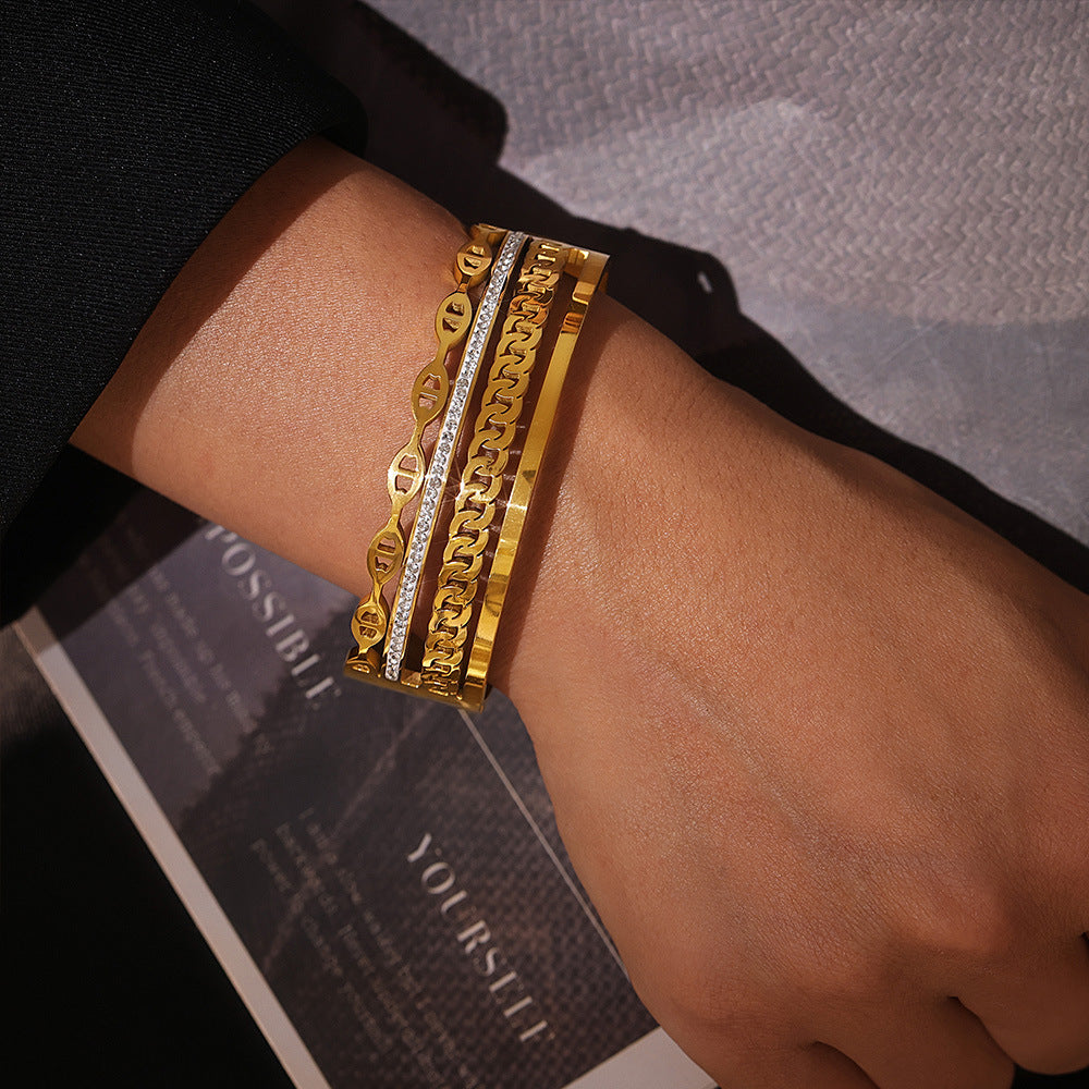 Buckle Bracelet Rhinestone Exaggerated Affordable Luxury Style