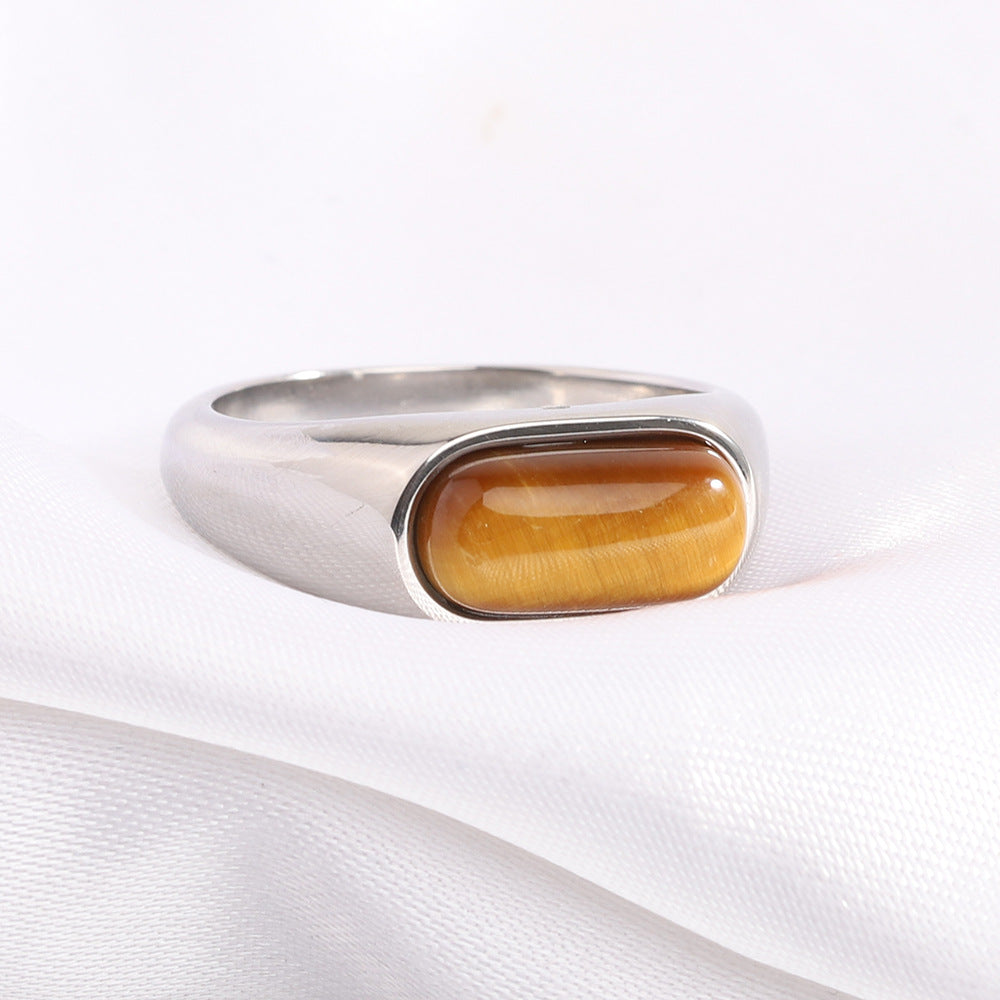 Women's Stainless Steel Inlaid Natural Stone Ring - Fashioinista