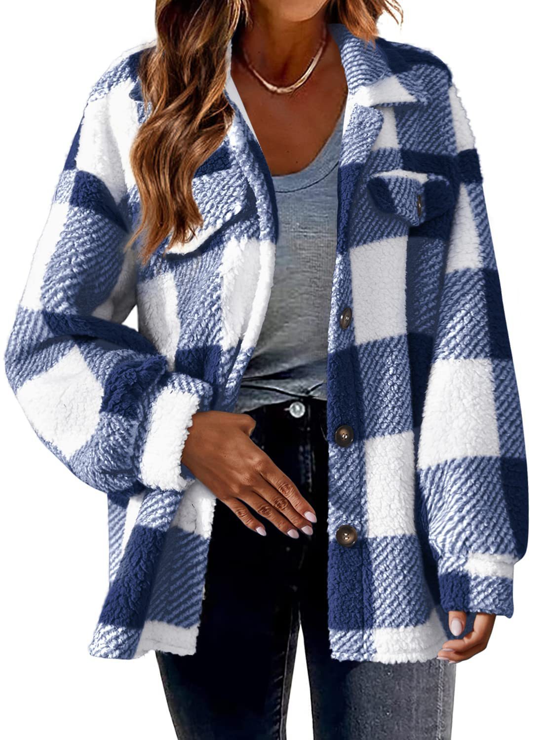 Turndown Collar Plaid Jacket With Pockets Single Breasted Button Down Woolen Jacket Autumn And Winter Clothes For Women - Fashioinista
