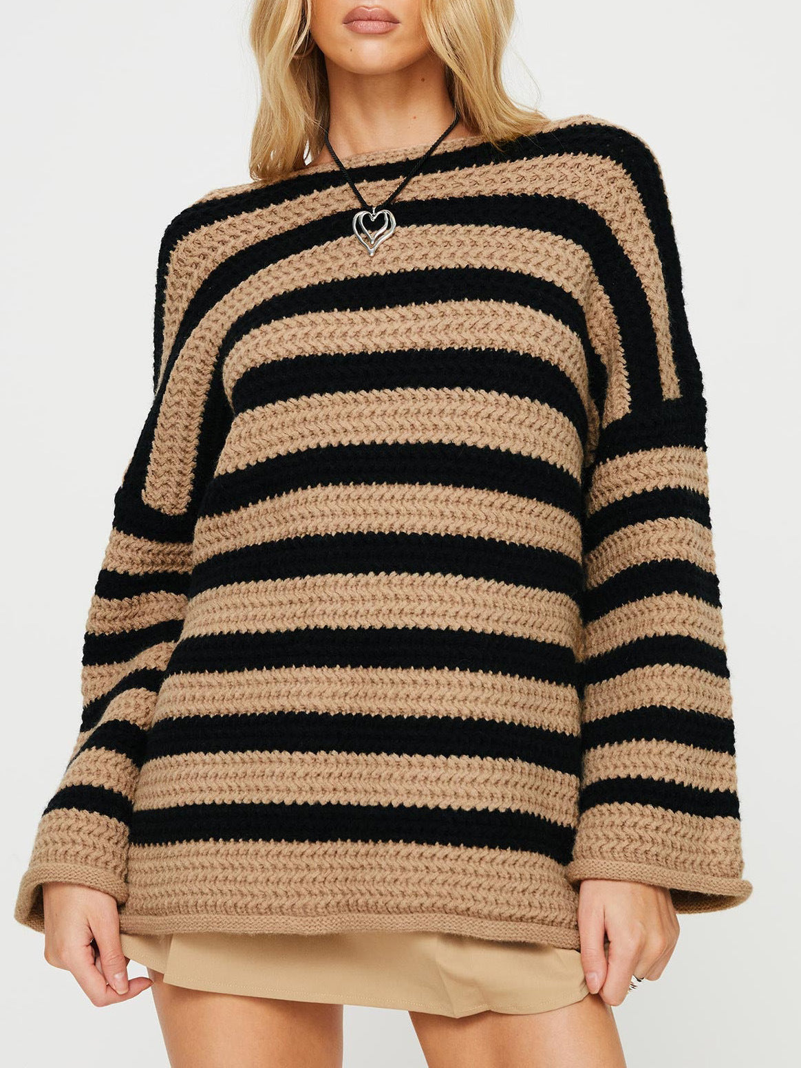 Women's Loose Off Shoulder Striped Long-sleeved Sweater - Fashioinista