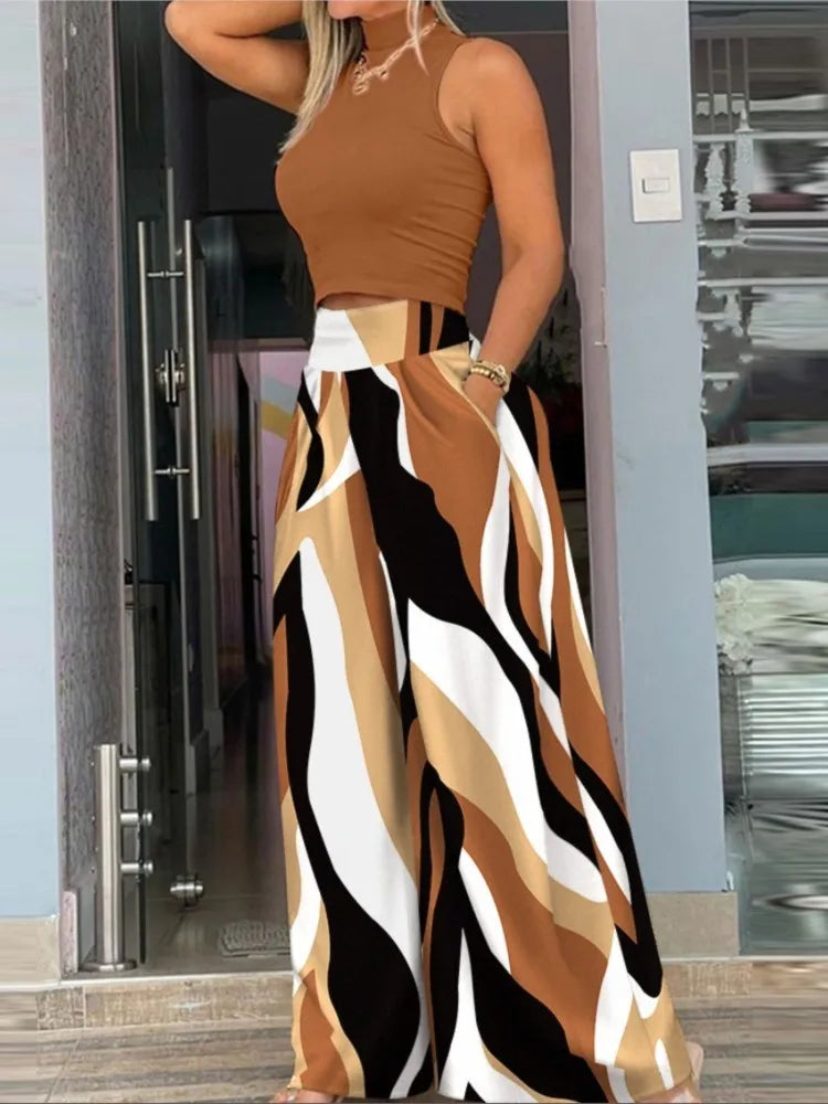 Sleeveless top and high waist trousers two piece set - view 3