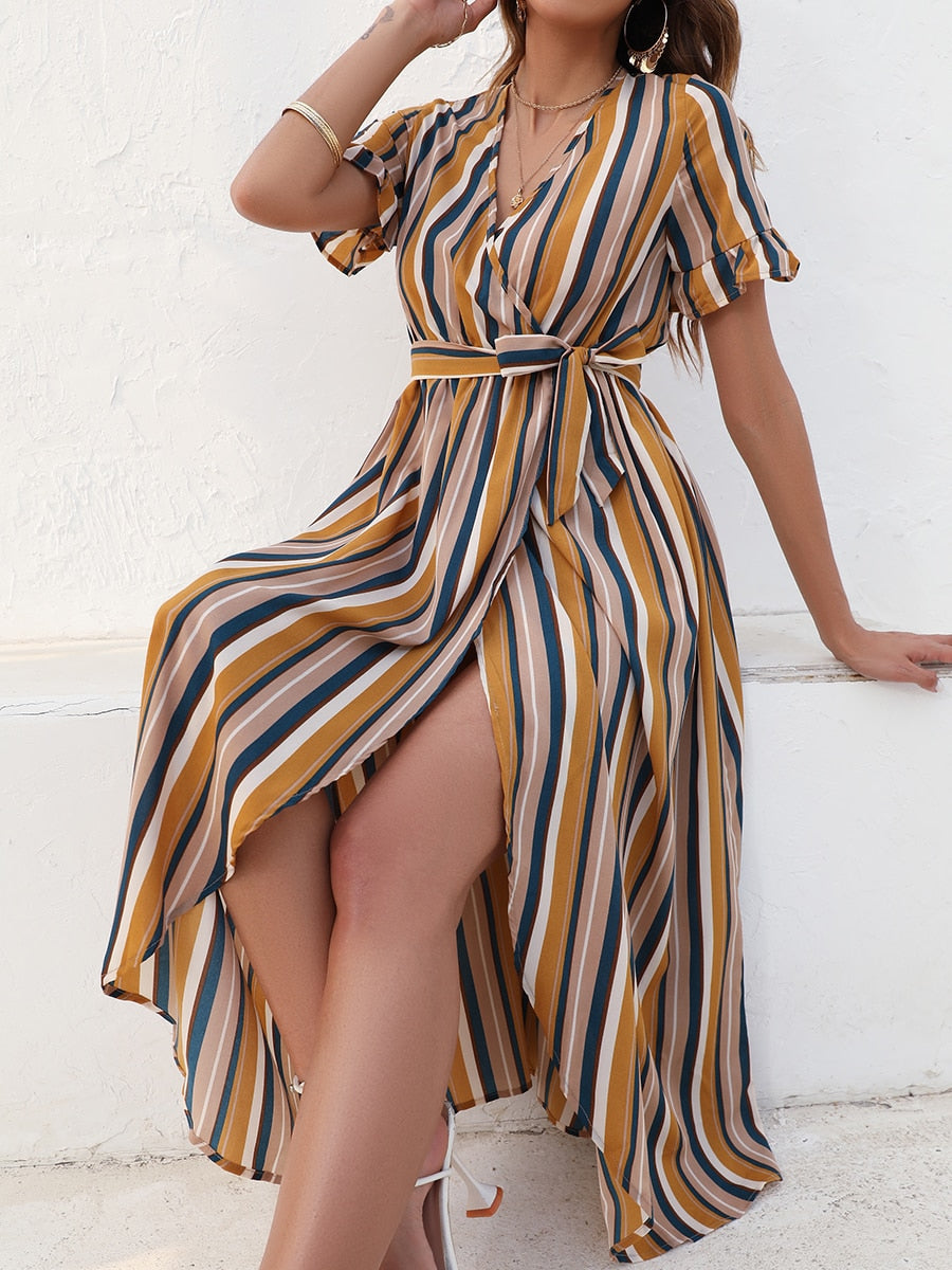 Colorful Striped A-line Dress - Fashioinista