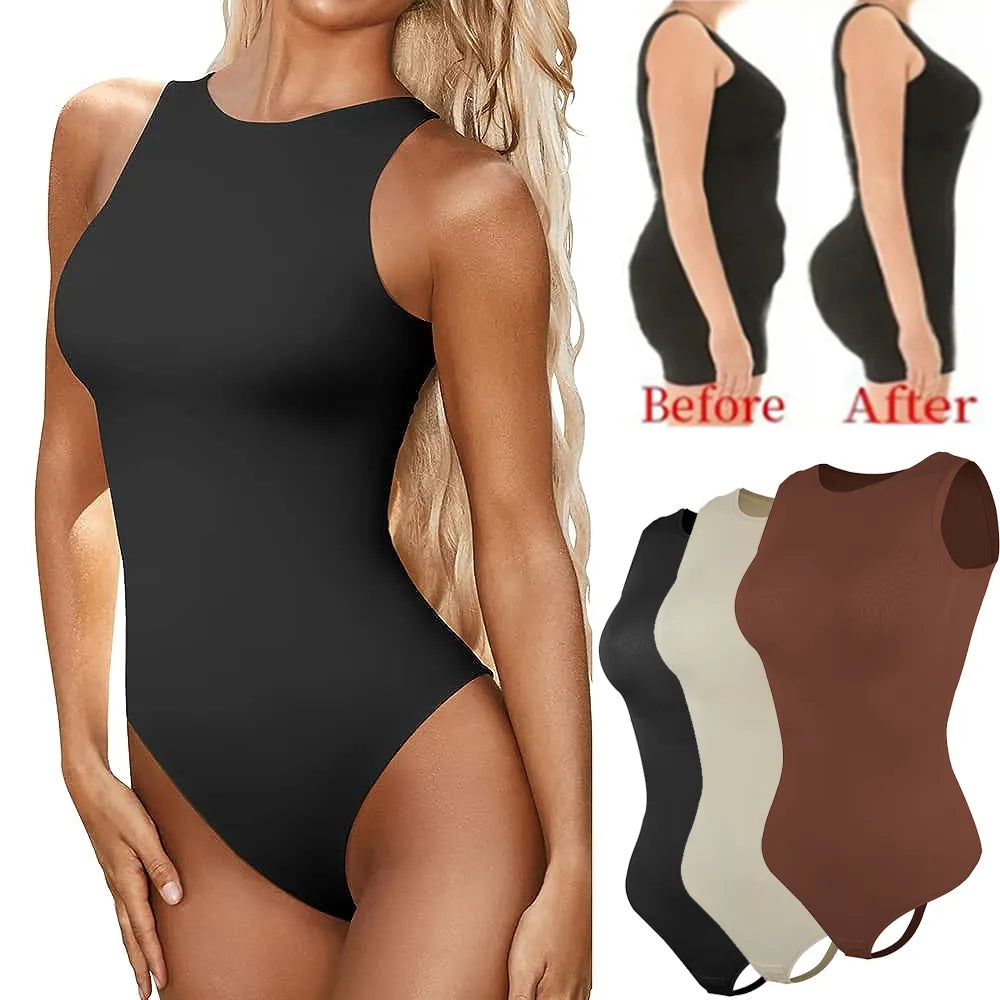 Women's Bodysuits Sexy Sleeveless Scoop Neck Shapewear Thong Waist Trainer Tanks Tops Corset Slimming Tummy Control Body Shaper - Fashioinista