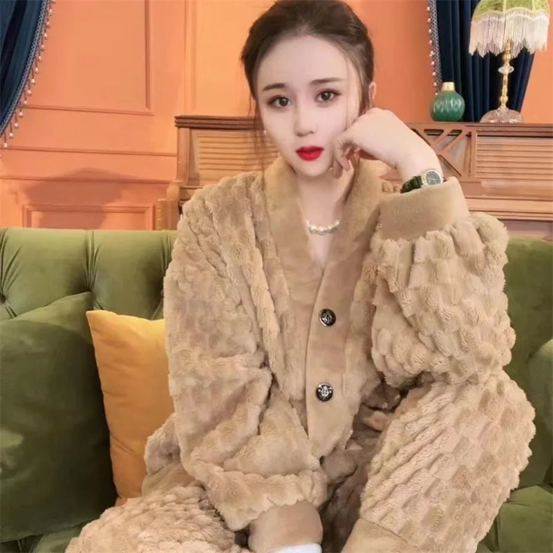 Coral Velvet Pajama Set - fleece pajama set in khaki