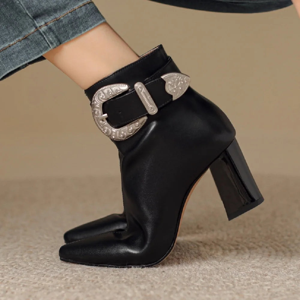 Pointed Toe Leather Ankle Boots