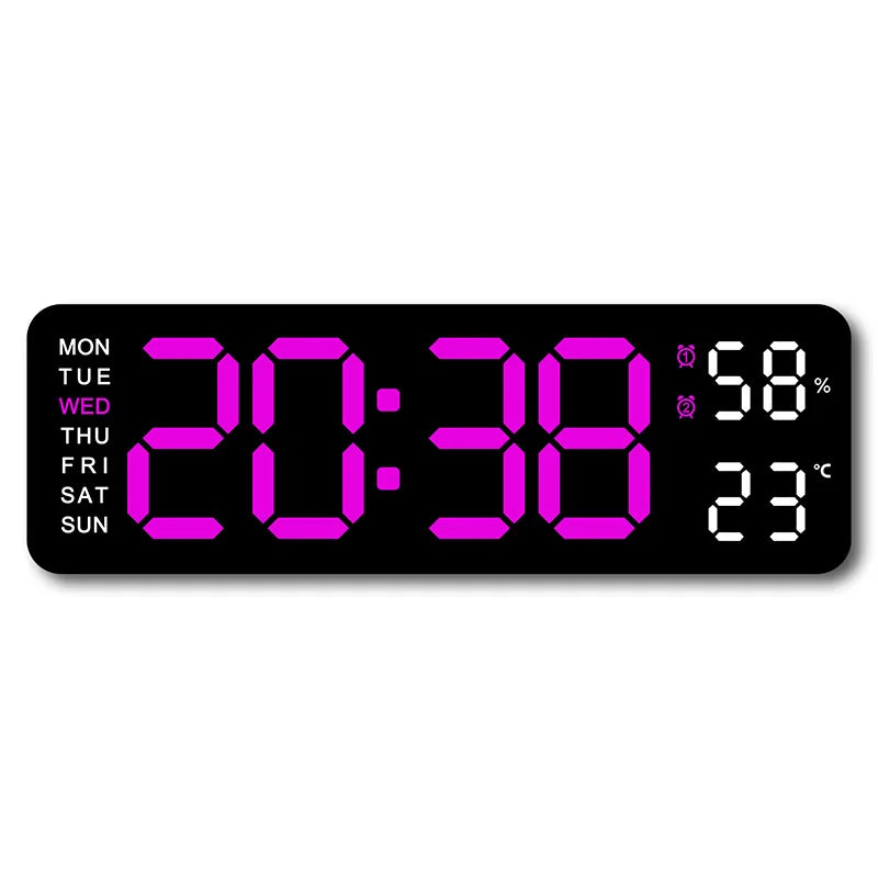 9 inch digital LED wall clock showing time temperature and humidity - view 15