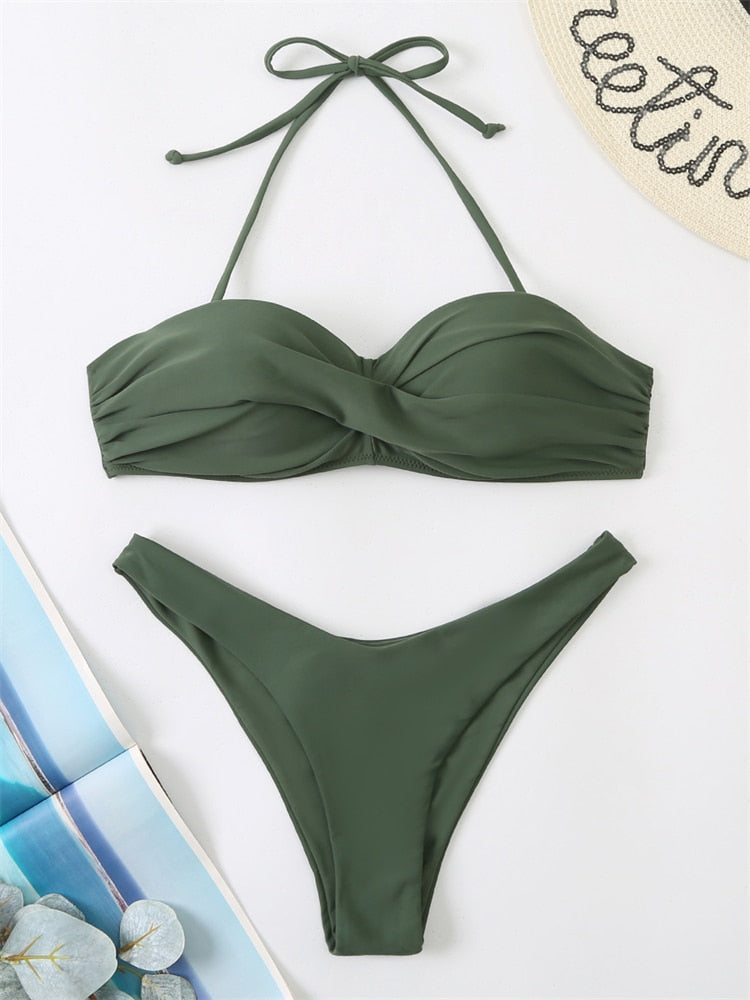 Solid Push Up Bikini Set - Fashioinista