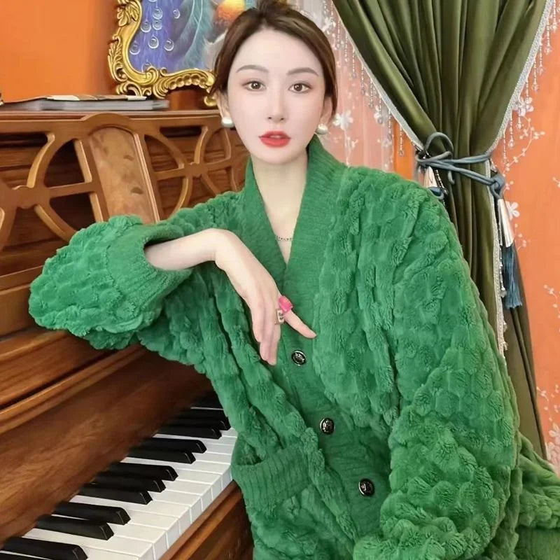 Coral Velvet Pajama Set - fleece pajama set in green - view 1