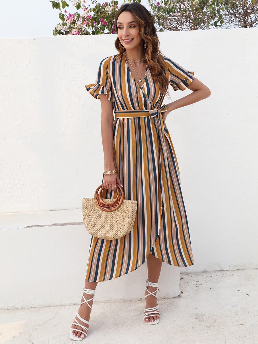 Colorful Striped A-line Dress - Fashioinista