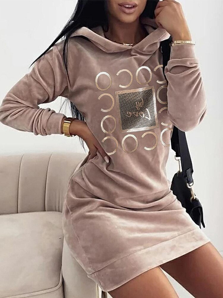 LOVE Print Hooded Sweater Dress - Fashioinista