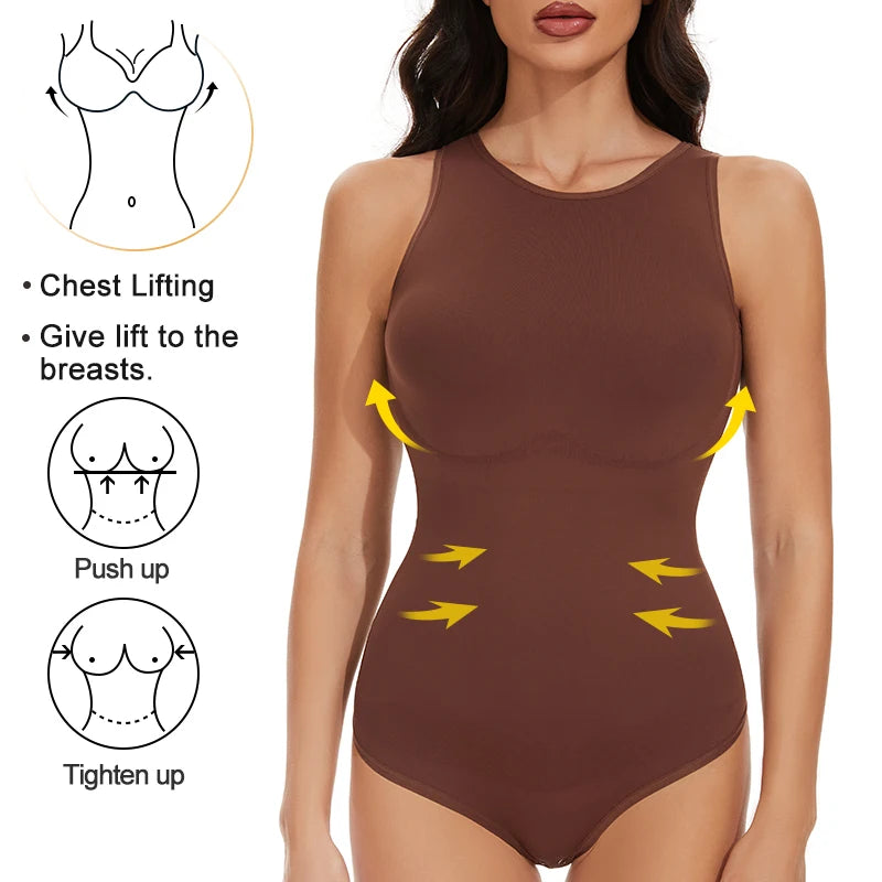 Women's Bodysuits Sexy Sleeveless Scoop Neck Shapewear Thong Waist Trainer Tanks Tops Corset Slimming Tummy Control Body Shaper - Fashioinista