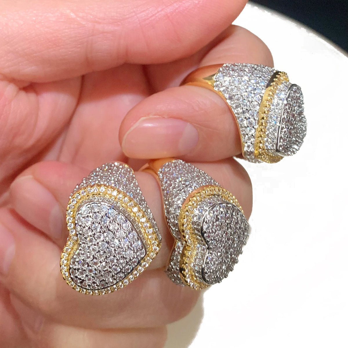 Gold plated heart cubic zirconia eternity band ring - view 6