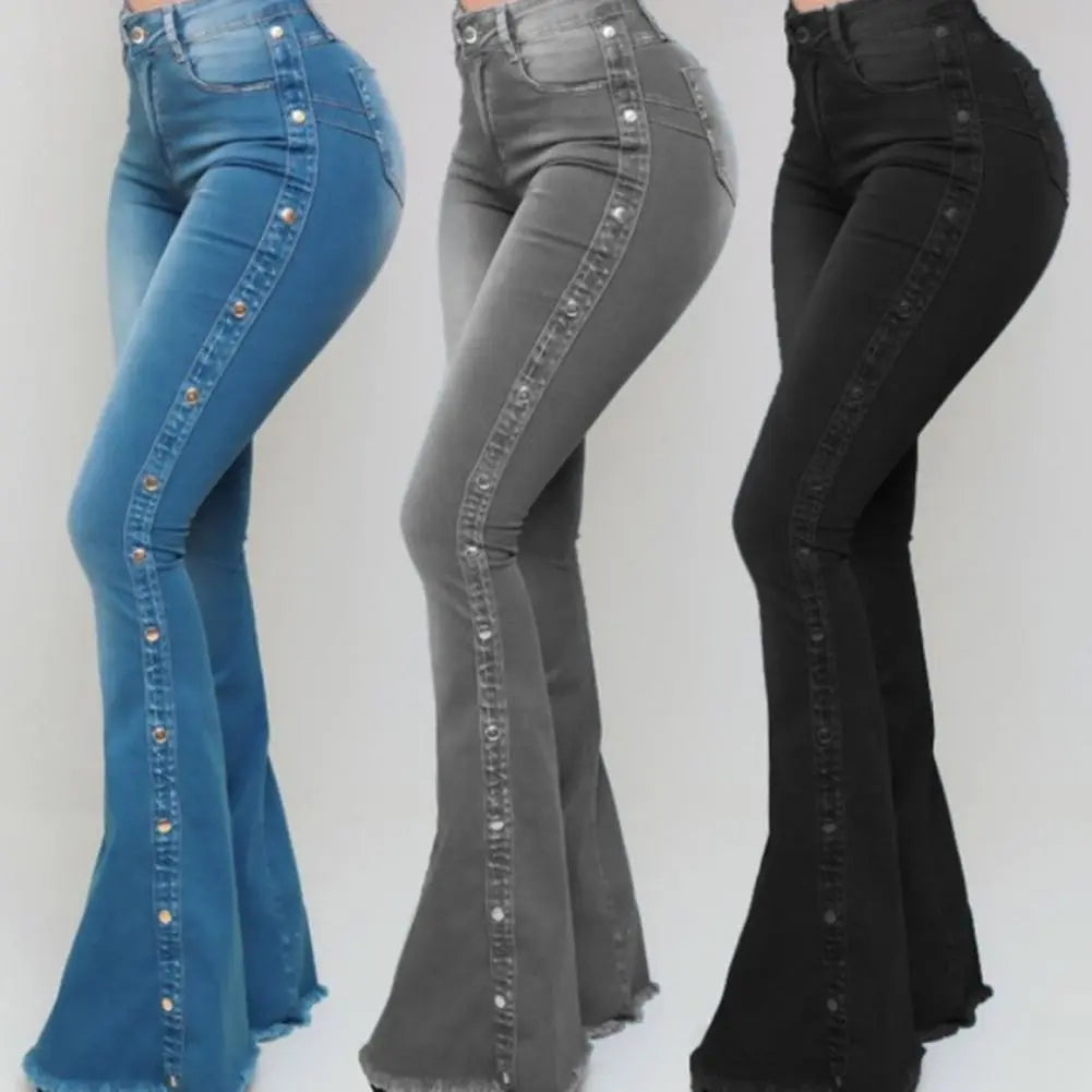 Mid Waisted Stretch Flare Jeans | Korean Style Denim - Fashioinista