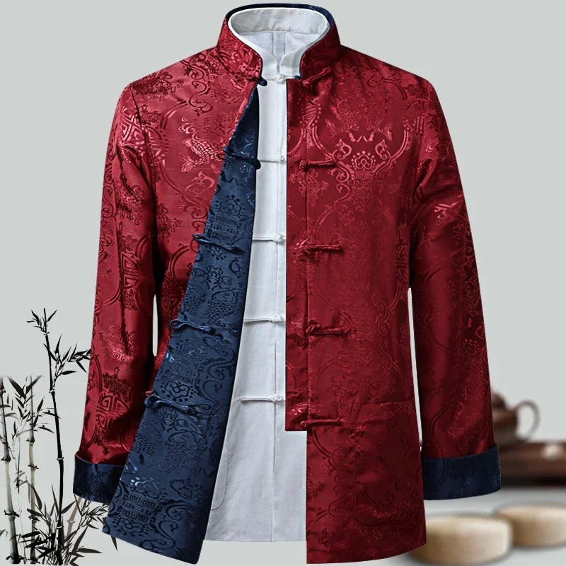 Chinese Dragon Tang Suit - tang suit jacket in red and blue