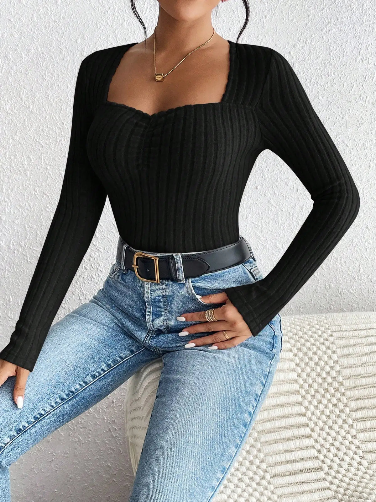 Diamond Collar Knit Top