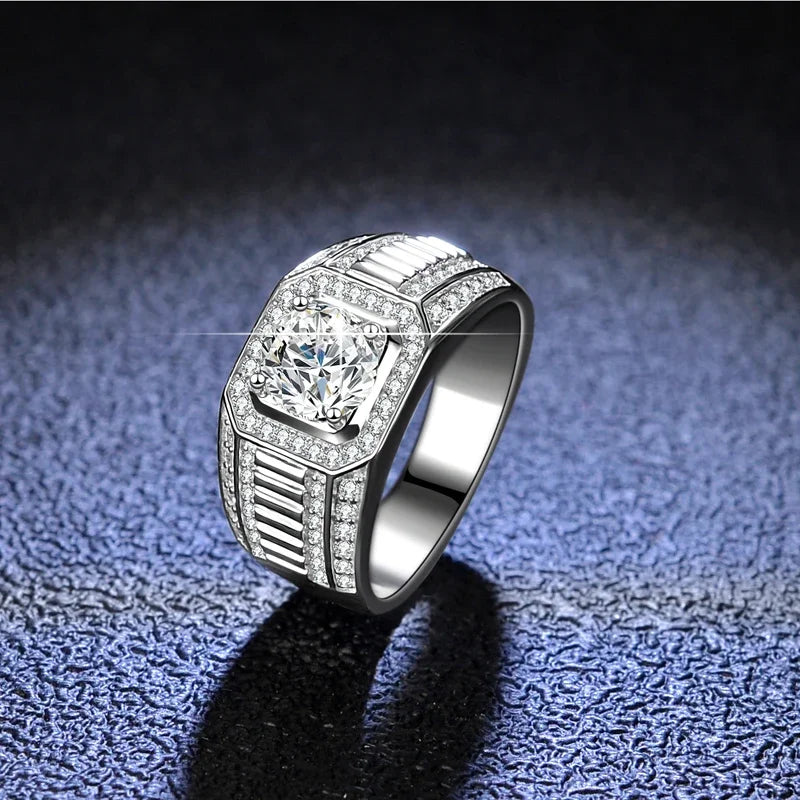 Men's 18K white gold moissanite wedding ring - view 2