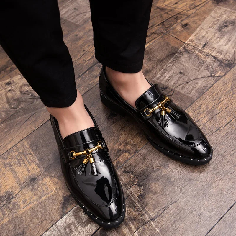 Men's patent leather tassel loafers moccasin shoes - view 6