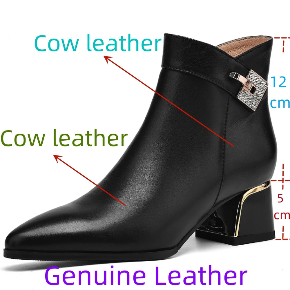 Genuine Leather Mid Heel Boots