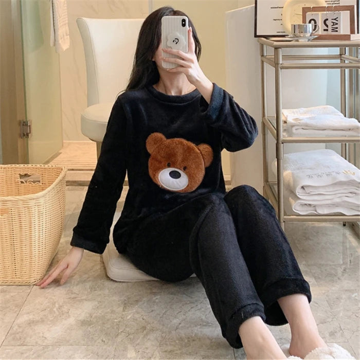 Flannel Pajama Set Women - flannel pajama set in black - view 3