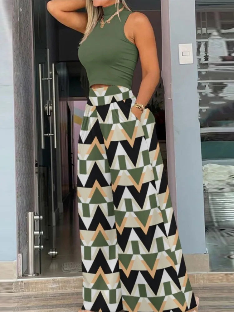 Sleeveless top and high waist trousers two piece set - view 2