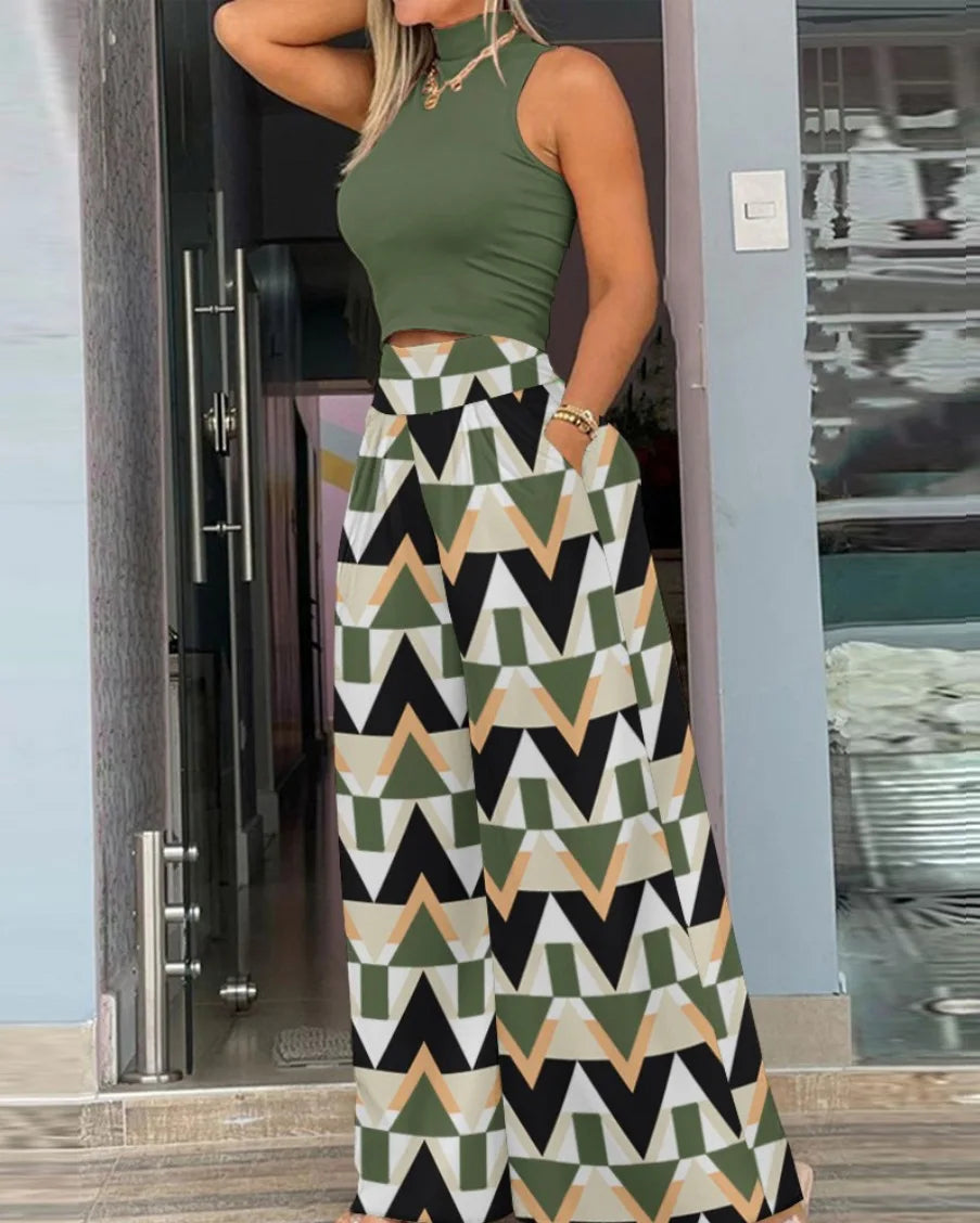 Sleeveless top and high waist trousers two piece set - view 8