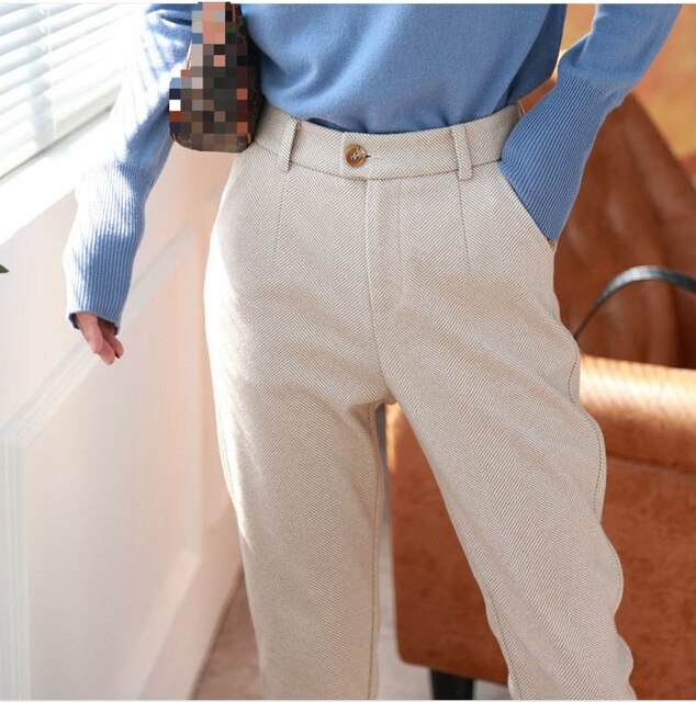 High-Waisted Woolen Harem Pants - Fashioinista