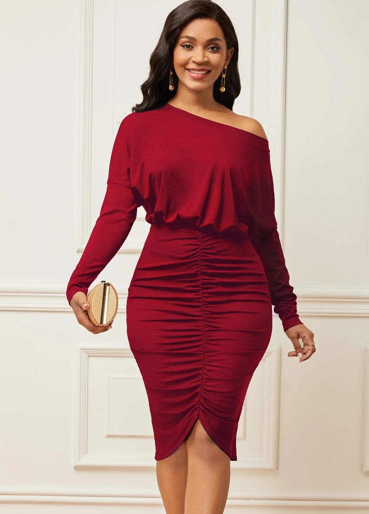 Black one shoulder slim fit A-line dress - view 2