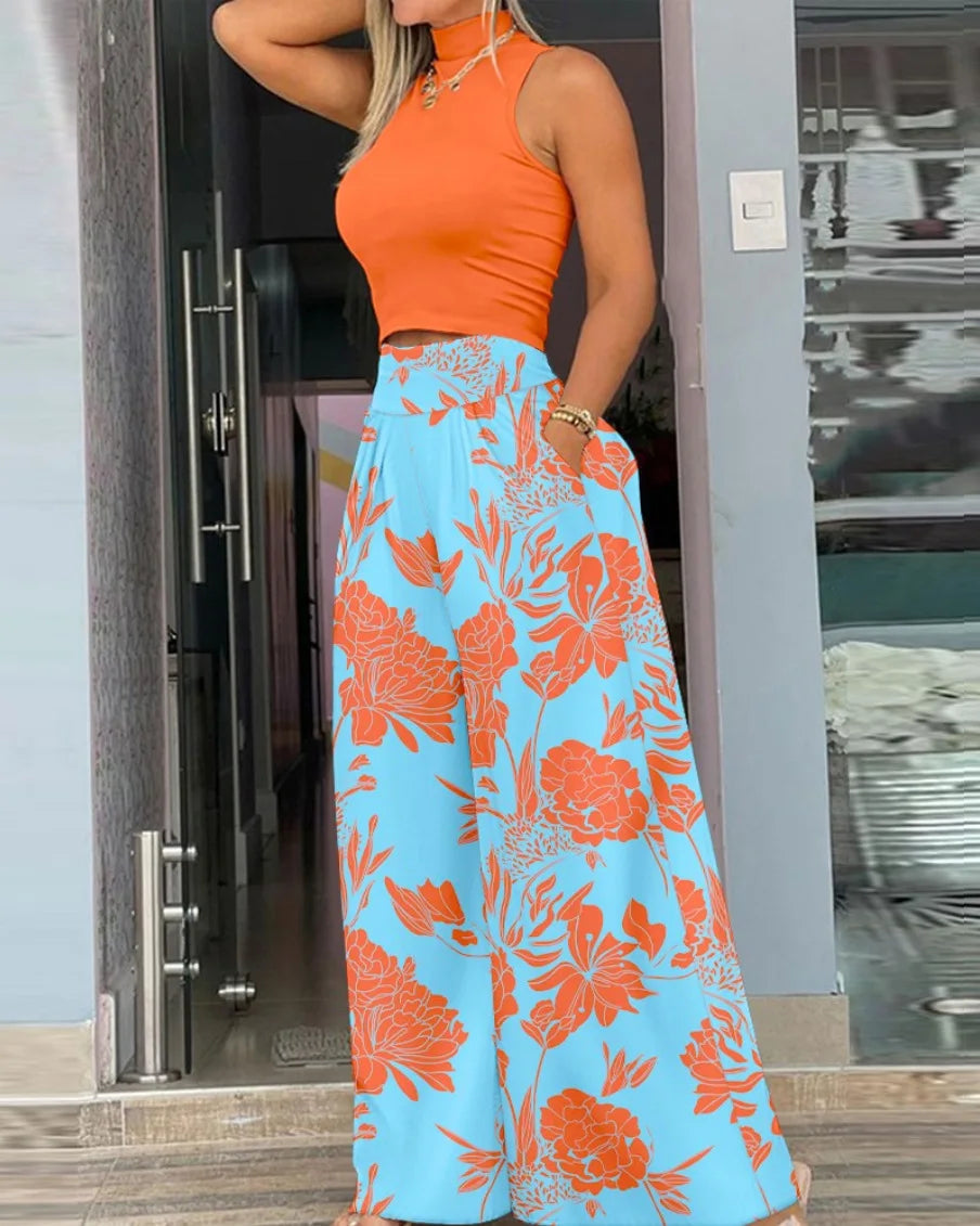 Sleeveless top and high waist trousers two piece set - view 9