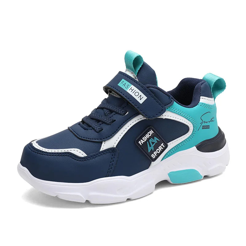 Boys breathable mesh running shoes with hook and loop strap - view 4