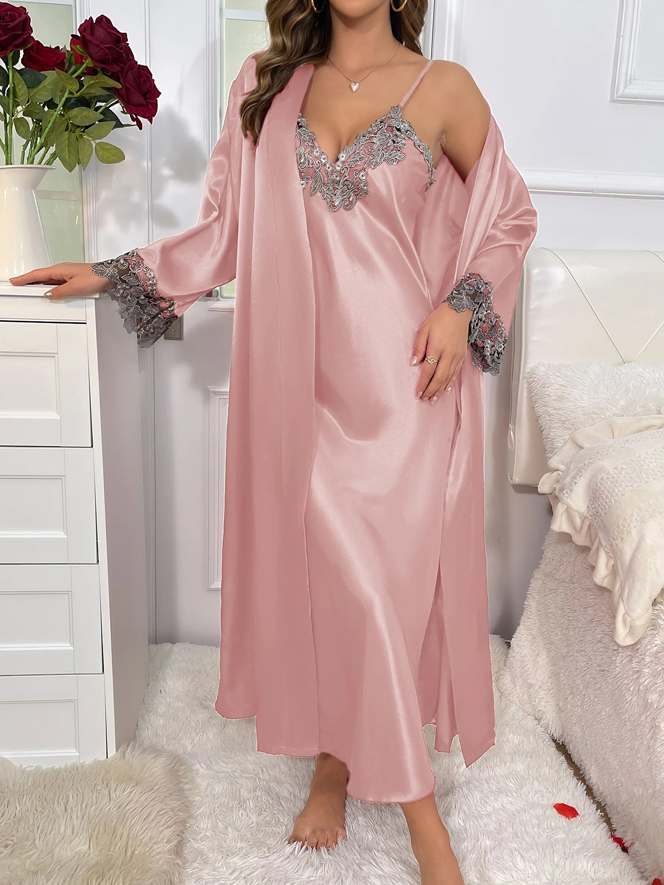  Long Sleeve Sexy  Belted Robe