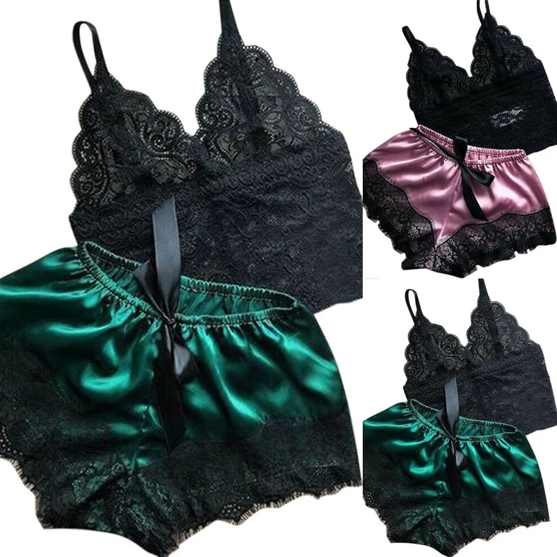 Two piece lace babydoll cami top and shorts sleep set - view 5