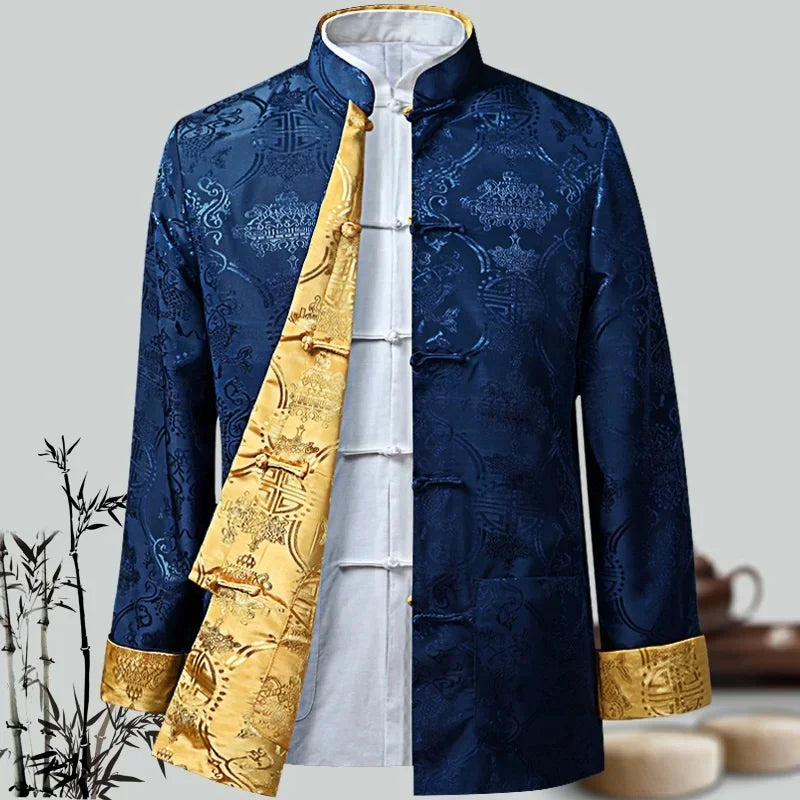 Chinese Dragon Tang Suit - tang suit jacket in blue and yellow