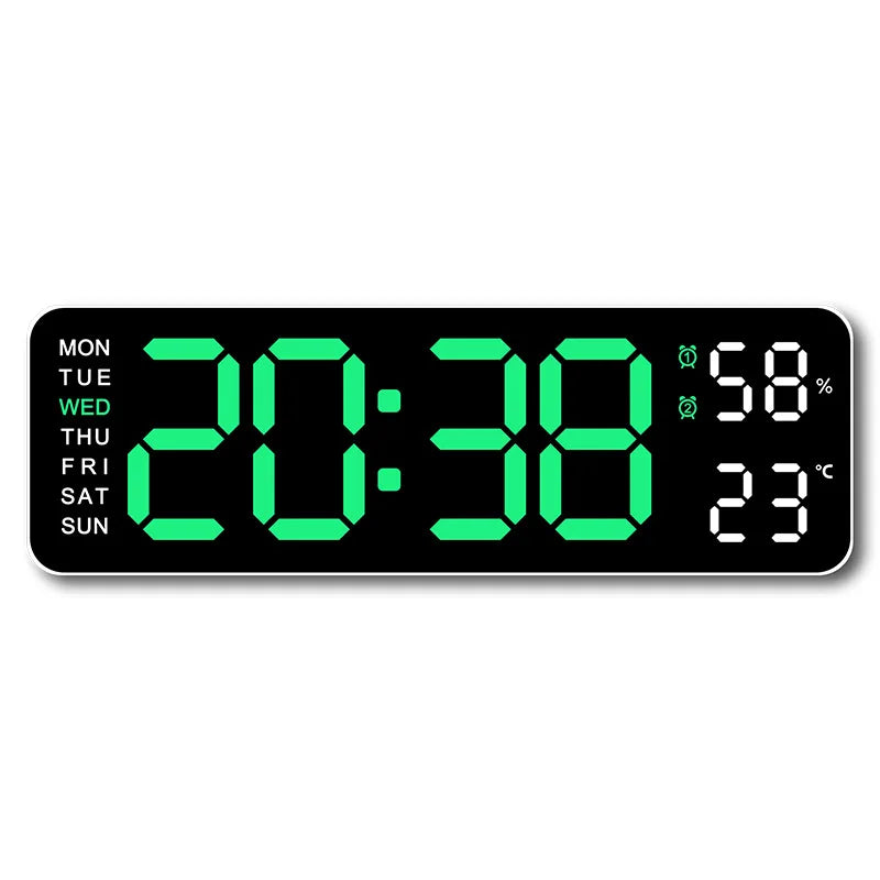 9 inch digital LED wall clock showing time temperature and humidity - view 12