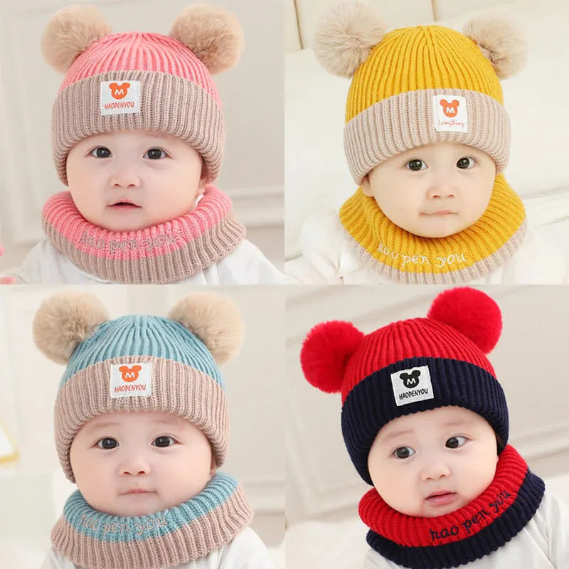 Bear knit baby hat and scarf two piece set - view 1