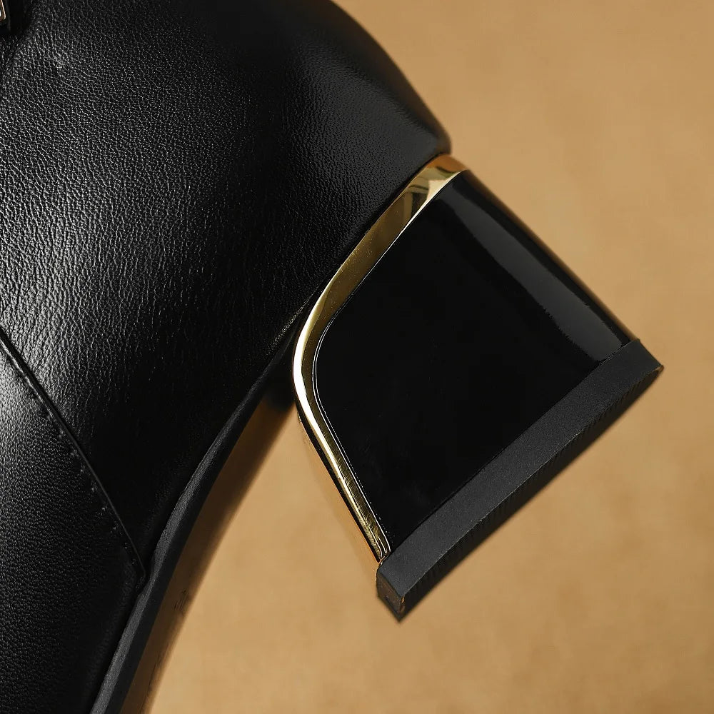 Genuine Leather Mid Heel Boots