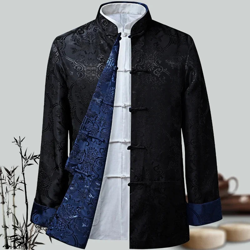 Chinese Dragon Tang Suit - tang suit jacket in black and blue