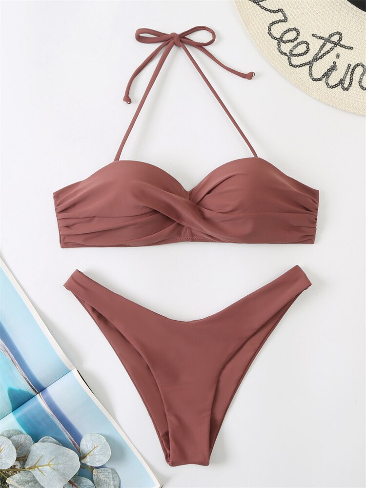 Solid Push Up Bikini Set - Fashioinista